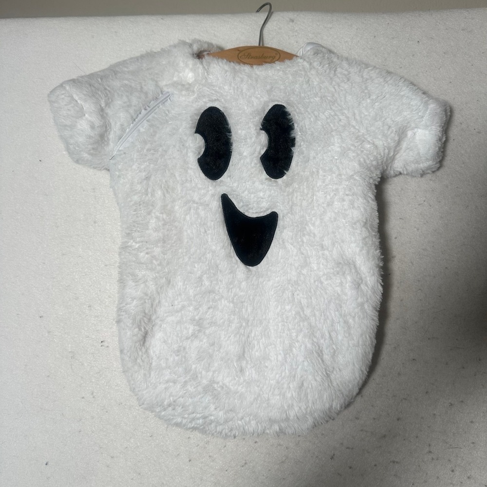 Spirit Halloween Baby Ghost Costume White Plush Faux Fur Hooded 0-6M 01465905